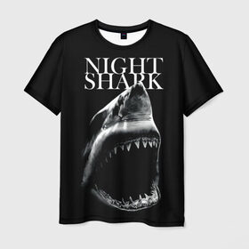 Мужская футболка 3D с принтом Night shark в Тюмени, 100% полиэфир | прямой крой, круглый вырез горловины, длина до линии бедер | Тематика изображения на принте: death | great white shark | monster | ocean | power | shark | акула | бездна | глубина | море | мощь | океан | сила | чудовище