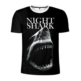 Мужская футболка 3D спортивная с принтом Night shark в Тюмени, 100% полиэстер с улучшенными характеристиками | приталенный силуэт, круглая горловина, широкие плечи, сужается к линии бедра | death | great white shark | monster | ocean | power | shark | акула | бездна | глубина | море | мощь | океан | сила | чудовище