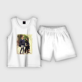 Детская пижама с шортами хлопок с принтом Девочка и доберман в Тюмени,  |  | девочка | доберман | дружба | животные | собака