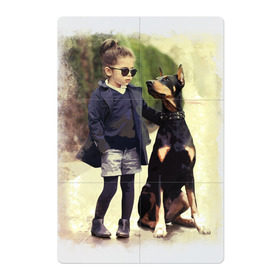 Магнитный плакат 2Х3 с принтом Девочка и доберман в Тюмени, Полимерный материал с магнитным слоем | 6 деталей размером 9*9 см | девочка | доберман | дружба | животные | собака