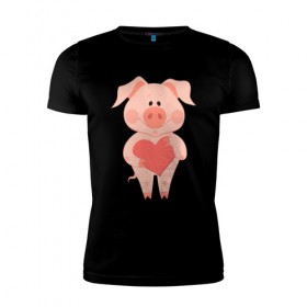 Мужская футболка премиум с принтом Love Pig в Тюмени, 92% хлопок, 8% лайкра | приталенный силуэт, круглый вырез ворота, длина до линии бедра, короткий рукав | 2019 | дед мороз | дом | елка | желание | животные | зима | кабан | милый | мороз | настроение | новый год | пеппа | подарок | позитив | поросенок | праздник | радость | рождество | санта клаус | свинка