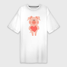 Платье-футболка хлопок с принтом Love Pig в Тюмени,  |  | Тематика изображения на принте: 2019 | дед мороз | дом | елка | желание | животные | зима | кабан | милый | мороз | настроение | новый год | пеппа | подарок | позитив | поросенок | праздник | радость | рождество | санта клаус | свинка