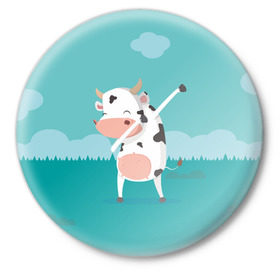 Значок с принтом DAB Корова в Тюмени,  металл | круглая форма, металлическая застежка в виде булавки | Тематика изображения на принте: dab | dabbing | даб | даббинг | корова | танец