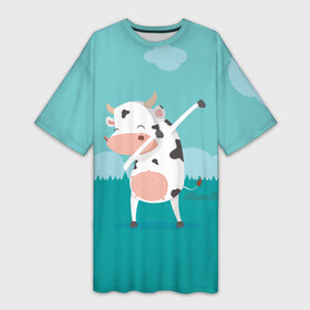 Платье-футболка 3D с принтом DAB Корова в Тюмени,  |  | dab | dabbing | даб | даббинг | корова | танец