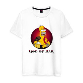 Мужская футболка хлопок с принтом God of Bar в Тюмени, 100% хлопок | прямой крой, круглый вырез горловины, длина до линии бедер, слегка спущенное плечо. | god of war | бар | гомер | симпсоны