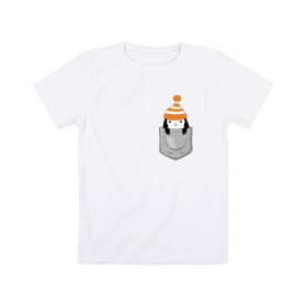 Детская футболка хлопок с принтом Пингвинчик в Кармашке в Тюмени, 100% хлопок | круглый вырез горловины, полуприлегающий силуэт, длина до линии бедер | 
