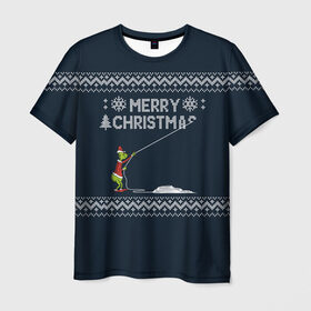 Мужская футболка 3D с принтом Гринч Вязаный в Тюмени, 100% полиэфир | прямой крой, круглый вырез горловины, длина до линии бедер | Тематика изображения на принте: вязаный свитер | вязка | новый год | рождество