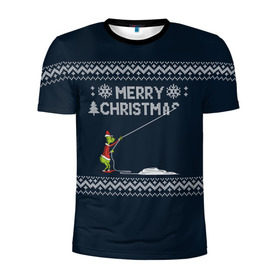 Мужская футболка 3D спортивная с принтом Гринч Вязаный в Тюмени, 100% полиэстер с улучшенными характеристиками | приталенный силуэт, круглая горловина, широкие плечи, сужается к линии бедра | Тематика изображения на принте: вязаный свитер | вязка | новый год | рождество