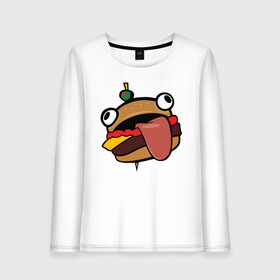 Женский лонгслив хлопок с принтом Durr burger в Тюмени, 100% хлопок |  | battle | durrr | fastfood | fortnite | royale | бургер | еда | фастфуд