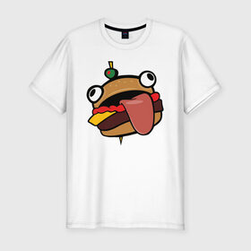 Мужская футболка премиум с принтом Durr burger в Тюмени, 92% хлопок, 8% лайкра | приталенный силуэт, круглый вырез ворота, длина до линии бедра, короткий рукав | battle | durrr | fastfood | fortnite | royale | бургер | еда | фастфуд
