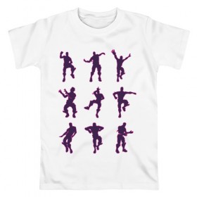 Мужская футболка хлопок с принтом Fortnite dance в Тюмени, 100% хлопок | прямой крой, круглый вырез горловины, длина до линии бедер, слегка спущенное плечо. | Тематика изображения на принте: battle | dancer | royale | игрок | контур | силуэты | танец | танцор