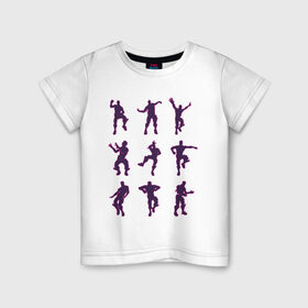 Детская футболка хлопок с принтом Fortnite dance в Тюмени, 100% хлопок | круглый вырез горловины, полуприлегающий силуэт, длина до линии бедер | battle | dancer | royale | игрок | контур | силуэты | танец | танцор