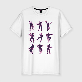 Мужская футболка хлопок Slim с принтом Fortnite dance  в Тюмени, 92% хлопок, 8% лайкра | приталенный силуэт, круглый вырез ворота, длина до линии бедра, короткий рукав | battle | dancer | royale | игрок | контур | силуэты | танец | танцор