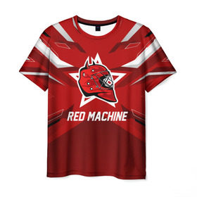 Мужская футболка 3D с принтом Red machine в Тюмени, 100% полиэфир | прямой крой, круглый вырез горловины, длина до линии бедер | Тематика изображения на принте: hockey | national | red machine | russia | team | красная машина | россия | сборная | хоккей | хоккейная
