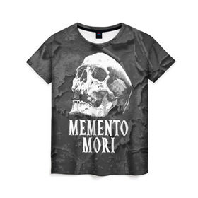 Женская футболка 3D с принтом Memento mori в Тюмени, 100% полиэфир ( синтетическое хлопкоподобное полотно) | прямой крой, круглый вырез горловины, длина до линии бедер | black | death | life | memento mori | skeleton | skull | жизнь | скелет | череп | черный