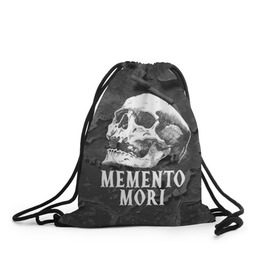 Рюкзак-мешок 3D с принтом Memento mori в Тюмени, 100% полиэстер | плотность ткани — 200 г/м2, размер — 35 х 45 см; лямки — толстые шнурки, застежка на шнуровке, без карманов и подкладки | Тематика изображения на принте: black | death | life | memento mori | skeleton | skull | жизнь | скелет | череп | черный