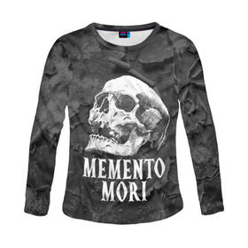 Женский лонгслив 3D с принтом Memento mori в Тюмени, 100% полиэстер | длинные рукава, круглый вырез горловины, полуприлегающий силуэт | black | death | life | memento mori | skeleton | skull | жизнь | скелет | череп | черный
