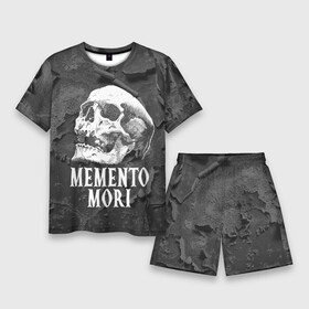 Мужской костюм с шортами 3D с принтом Memento mori в Тюмени,  |  | black | death | life | memento mori | skeleton | skull | жизнь | скелет | череп | черный