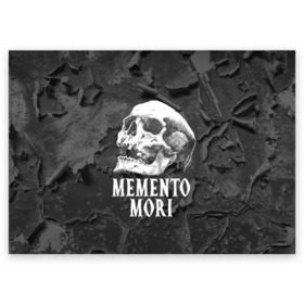 Поздравительная открытка с принтом Memento mori в Тюмени, 100% бумага | плотность бумаги 280 г/м2, матовая, на обратной стороне линовка и место для марки
 | Тематика изображения на принте: black | death | life | memento mori | skeleton | skull | жизнь | скелет | череп | черный