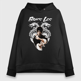 Женское худи Oversize хлопок с принтом Bruce lee в Тюмени, френч-терри — 70% хлопок, 30% полиэстер. Мягкий теплый начес внутри —100% хлопок | боковые карманы, эластичные манжеты и нижняя кромка, капюшон на магнитной кнопке | bruce lee | jeet kune do | брюс ли | каратэ