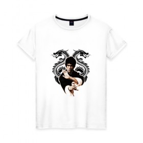 Женская футболка хлопок с принтом Bruce Lee в Тюмени, 100% хлопок | прямой крой, круглый вырез горловины, длина до линии бедер, слегка спущенное плечо | 