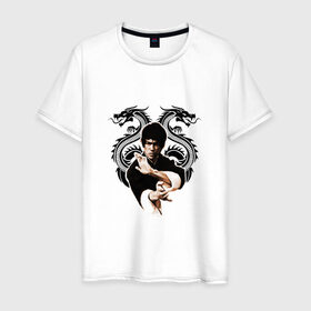 Мужская футболка хлопок с принтом Bruce Lee в Тюмени, 100% хлопок | прямой крой, круглый вырез горловины, длина до линии бедер, слегка спущенное плечо. | Тематика изображения на принте: 