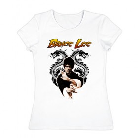 Женская футболка хлопок с принтом Bruce lee в Тюмени, 100% хлопок | прямой крой, круглый вырез горловины, длина до линии бедер, слегка спущенное плечо | bruce lee | jeet kune do | karate | брюс ли | каратэ