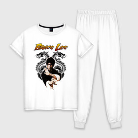 Женская пижама хлопок с принтом Bruce lee в Тюмени, 100% хлопок | брюки и футболка прямого кроя, без карманов, на брюках мягкая резинка на поясе и по низу штанин | bruce lee | jeet kune do | karate | брюс ли | каратэ