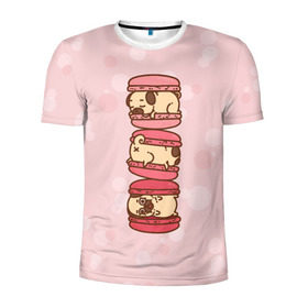 Мужская футболка 3D спортивная с принтом Мопс Макарун в Тюмени, 100% полиэстер с улучшенными характеристиками | приталенный силуэт, круглая горловина, широкие плечи, сужается к линии бедра | pug | десерт | мопс | пирожное | сладость