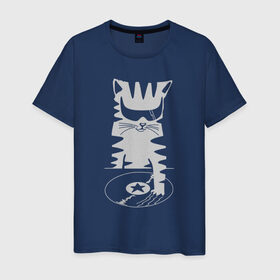 Мужская футболка хлопок с принтом Кот Dj в Тюмени, 100% хлопок | прямой крой, круглый вырез горловины, длина до линии бедер, слегка спущенное плечо. | вечеринка | диджей | кот | котейка | котенок | котэ | кошка | музыка | очки | пластинка