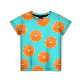 Детская футболка 3D с принтом Апельсины в Тюмени, 100% гипоаллергенный полиэфир | прямой крой, круглый вырез горловины, длина до линии бедер, чуть спущенное плечо, ткань немного тянется | Тематика изображения на принте: апельсин | апельсины | грейпфрукт | грейпфрут | разрез | сочный | фрукт