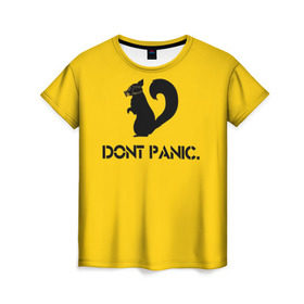 Женская футболка 3D с принтом Dont Panic. в Тюмени, 100% полиэфир ( синтетическое хлопкоподобное полотно) | прямой крой, круглый вырез горловины, длина до линии бедер | Тематика изображения на принте: dont panic | белка | енот | скунс