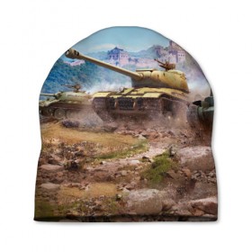 Шапка 3D с принтом Танки в Тюмени, 100% полиэстер | универсальный размер, печать по всей поверхности изделия | battle | game | tank | tanks | war | wearpon | wot | бой | война | вот | игра | оружие | танк | танки