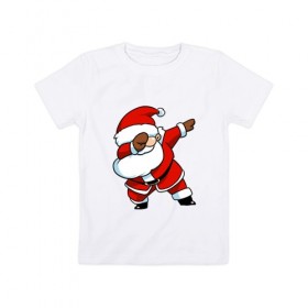 Детская футболка хлопок с принтом Dabbing Santa в Тюмени, 100% хлопок | круглый вырез горловины, полуприлегающий силуэт, длина до линии бедер | Тематика изображения на принте: 