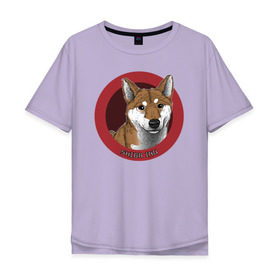 Мужская футболка хлопок Oversize с принтом Сиба-ину в Тюмени, 100% хлопок | свободный крой, круглый ворот, “спинка” длиннее передней части | shiba inu | сиба ину | собака | собаки | шиба ину