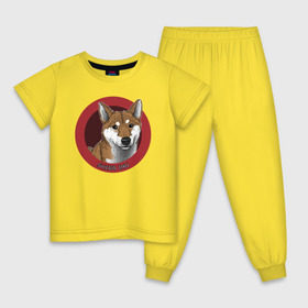 Детская пижама хлопок с принтом Сиба-ину в Тюмени, 100% хлопок |  брюки и футболка прямого кроя, без карманов, на брюках мягкая резинка на поясе и по низу штанин
 | Тематика изображения на принте: shiba inu | сиба ину | собака | собаки | шиба ину