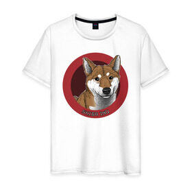 Мужская футболка хлопок с принтом Сиба-ину в Тюмени, 100% хлопок | прямой крой, круглый вырез горловины, длина до линии бедер, слегка спущенное плечо. | shiba inu | сиба ину | собака | собаки | шиба ину