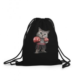 Рюкзак-мешок 3D с принтом Boxing Cat в Тюмени, 100% полиэстер | плотность ткани — 200 г/м2, размер — 35 х 45 см; лямки — толстые шнурки, застежка на шнуровке, без карманов и подкладки | Тематика изображения на принте: 