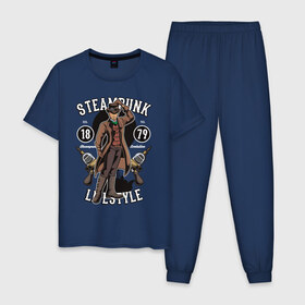 Мужская пижама хлопок с принтом Steampunk в Тюмени, 100% хлопок | брюки и футболка прямого кроя, без карманов, на брюках мягкая резинка на поясе и по низу штанин
 | steam punk | панк | ретро | стимпанк