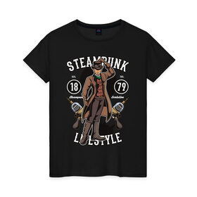 Женская футболка хлопок с принтом Steampunk в Тюмени, 100% хлопок | прямой крой, круглый вырез горловины, длина до линии бедер, слегка спущенное плечо | steam punk | панк | ретро | стимпанк