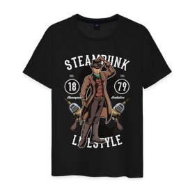 Мужская футболка хлопок с принтом Steampunk в Тюмени, 100% хлопок | прямой крой, круглый вырез горловины, длина до линии бедер, слегка спущенное плечо. | steam punk | панк | ретро | стимпанк