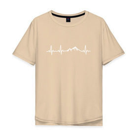 Мужская футболка хлопок Oversize с принтом Горы в Моём Сердце в Тюмени, 100% хлопок | свободный крой, круглый ворот, “спинка” длиннее передней части | гора | кардиограмма | палатки | приключения | сердце | турист | эверест | эльбрус