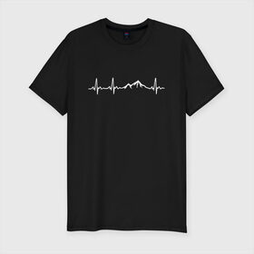 Мужская футболка премиум с принтом Горы в Моём Сердце в Тюмени, 92% хлопок, 8% лайкра | приталенный силуэт, круглый вырез ворота, длина до линии бедра, короткий рукав | гора | кардиограмма | палатки | приключения | сердце | турист | эверест | эльбрус
