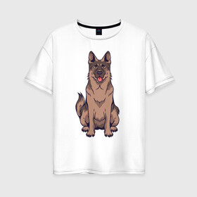 Женская футболка хлопок Oversize с принтом Овчарка в Тюмени, 100% хлопок | свободный крой, круглый ворот, спущенный рукав, длина до линии бедер
 | немецкая овчарка | овчарка | овчарки | собака | собаки