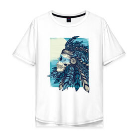 Мужская футболка хлопок Oversize с принтом Череп Индеец в Тюмени, 100% хлопок | свободный крой, круглый ворот, “спинка” длиннее передней части | Тематика изображения на принте: skull | индеец | индейцы | череп | черепа