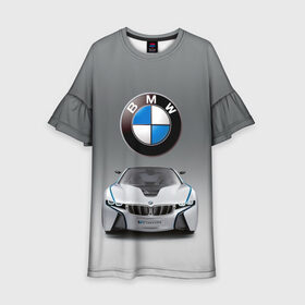 Детское платье 3D с принтом BMW Vision в Тюмени, 100% полиэстер | прямой силуэт, чуть расширенный к низу. Круглая горловина, на рукавах — воланы | bmw | car | germany | motorsport | sports car | автомобиль | автоспорт | бмв | германия | спорткар