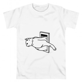 Мужская футболка хлопок с принтом Толстый Кот в Тюмени, 100% хлопок | прямой крой, круглый вырез горловины, длина до линии бедер, слегка спущенное плечо. | cat | citty | fat | котик | кошак