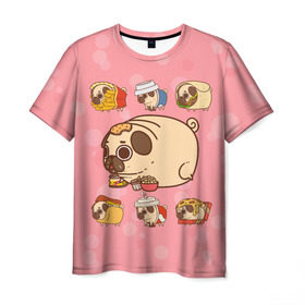 Мужская футболка 3D с принтом Толстый Мопс в Тюмени, 100% полиэфир | прямой крой, круглый вырез горловины, длина до линии бедер | fastfood | free | junkfood | pug | бургер | еда | картошка | кола | пицца | собака | фастфуд | фри | хотдог | чипсы | шаурма