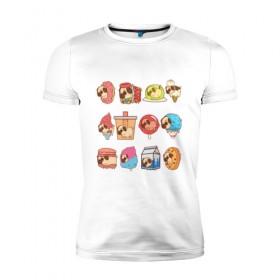 Мужская футболка премиум с принтом Мопсы в Тюмени, 92% хлопок, 8% лайкра | приталенный силуэт, круглый вырез ворота, длина до линии бедра, короткий рукав | cockie | fastfood | junkfood | pug | еда | мороженое | печенье | печеньки | пироженое | собака | фастфуд