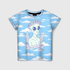 Детская футболка 3D с принтом Слишком Милый в Тюмени, 100% гипоаллергенный полиэфир | прямой крой, круглый вырез горловины, длина до линии бедер, чуть спущенное плечо, ткань немного тянется | инопланетянин | космос | нло | облака
